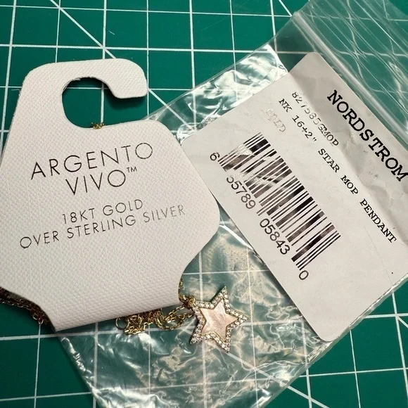 NWT Argento Vivo 18K Over Sterling Silver Star Mop Necklace - Picture 4 of 4